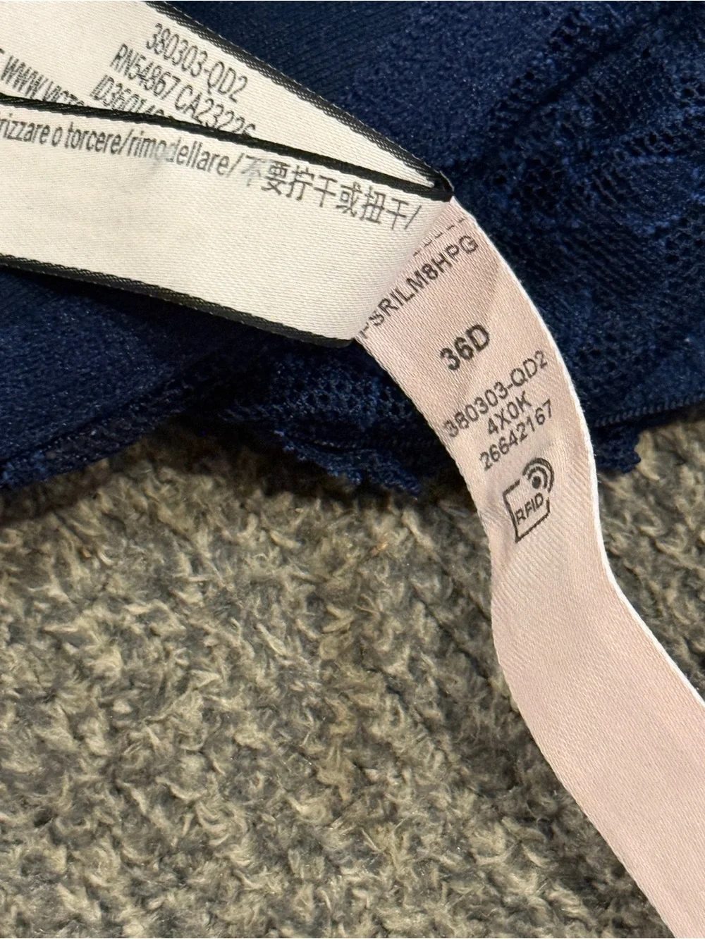 Victorias Secret Demi Bra Navy Lace Racerback size 36 D